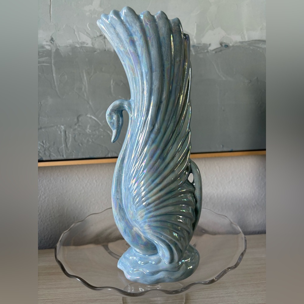 Vintage iridescent swan vase